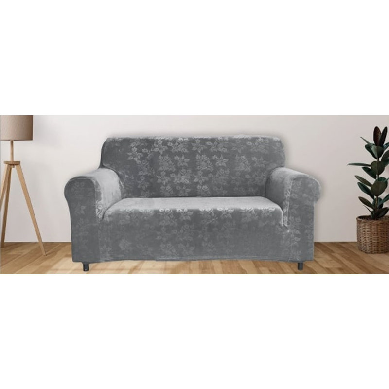 Housse extensible en velours à motif floral, Gris