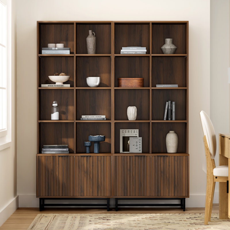 70.9''H*28.34"W 4-Tier Bookcase With Storage Cabinet (Set of 2), Brown