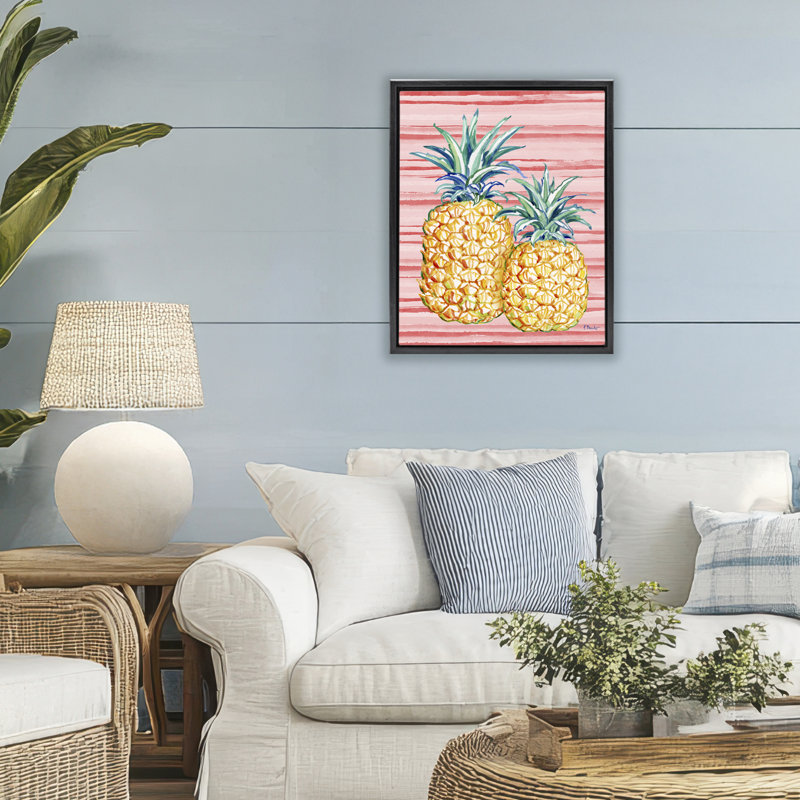Cadre flottant ananas tropical brossé, design par Paul Brent, Cadre flottant noir de jais, H 21 po x l 17 po