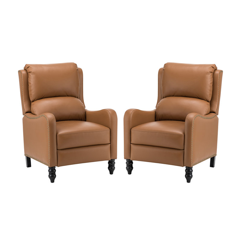 Annegreth Genuine Leather Recliner With Nailhead Trims, Caramel