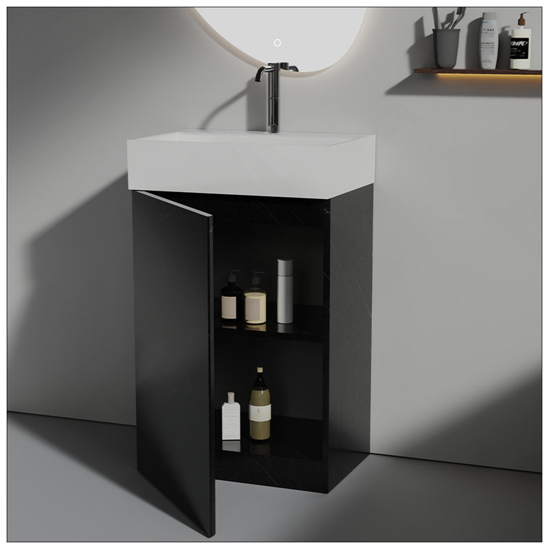 Meuble-lavabo en marbre 20 po avec lavabo en céramique Modern, Noir
