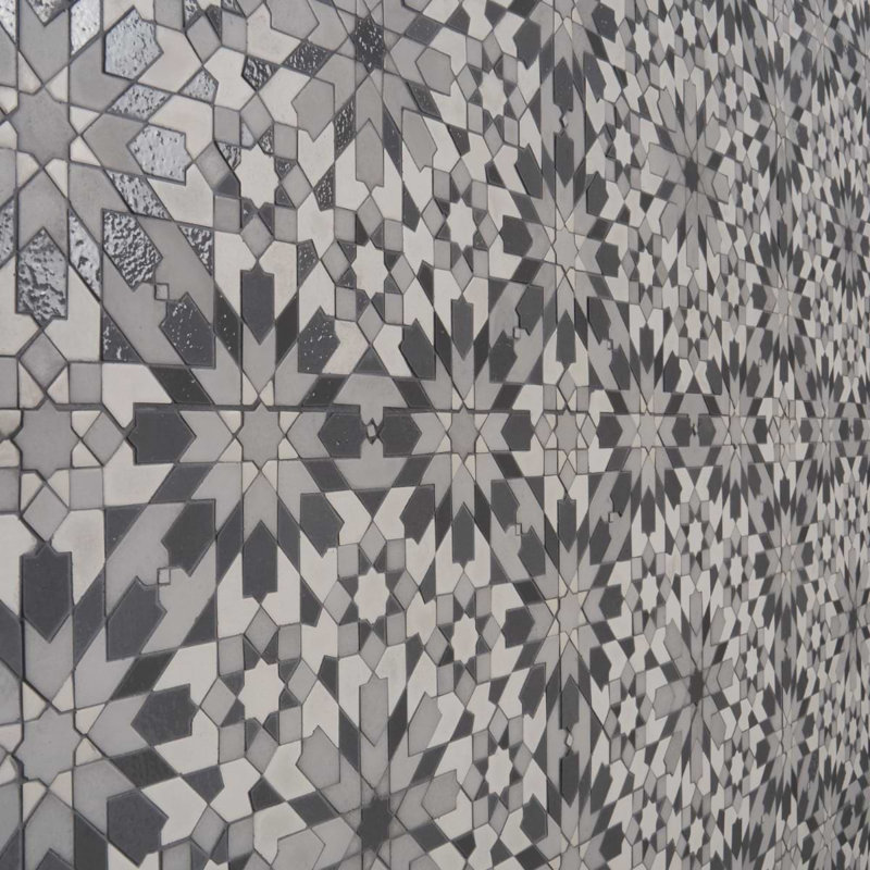 Cantico Taza Mixed Finish Lava Stone And Cement Mosaic Tile, Cloud Gray