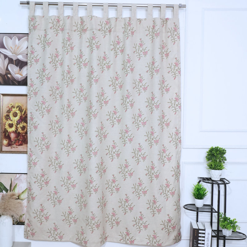 Rideaux à motif floral en lin mélangés à la main, rideaux bohémiens botaniques, L 100 po x L 29 po