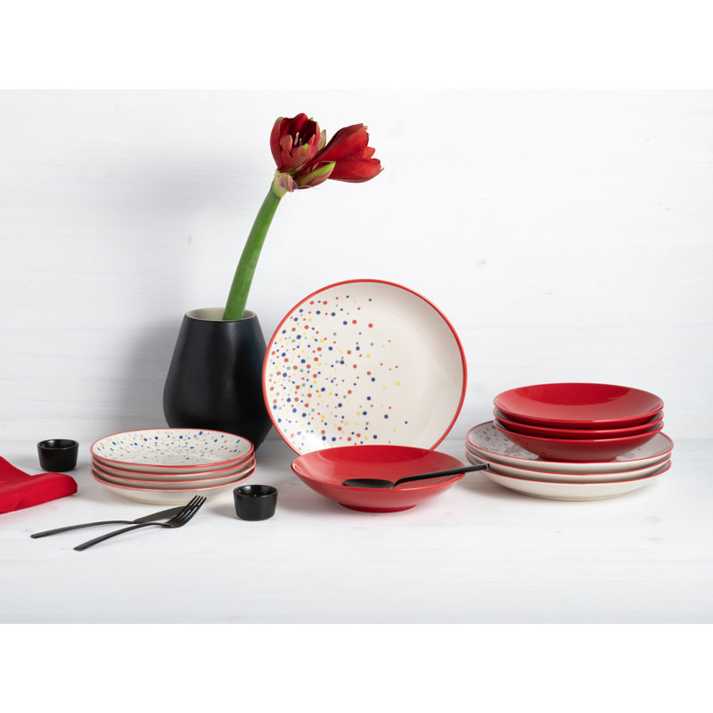 Joy Piece Stoneware Dinnerware Set - Service for 4, White / opaline