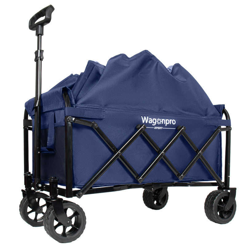 Chariot utilitaire extensible à deux couches avec de larges roues et une capacité de 220 lb pour le camping, le jardinage et le magasinage - bleu foncé