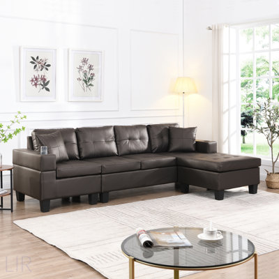 Ensemble de canapé modulaire moderne en L avec méridienne, porte-gobelets et méridienne réversible pour le confort du salon