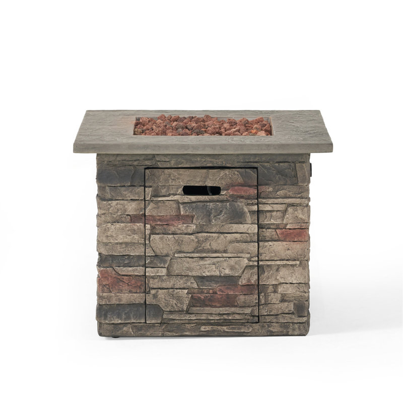 32'' STONE SQUARE MGO FIRE PIT W/ GREY TOP- 40,000 BTU