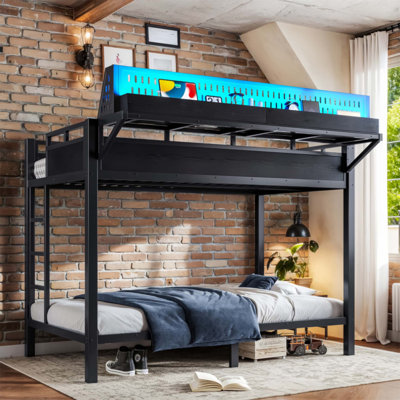 Lit superposé simple en métal avec rangement simple, ports USB et lumières DEL pour économiser de l'espace et une vie moderne (sans matelas)