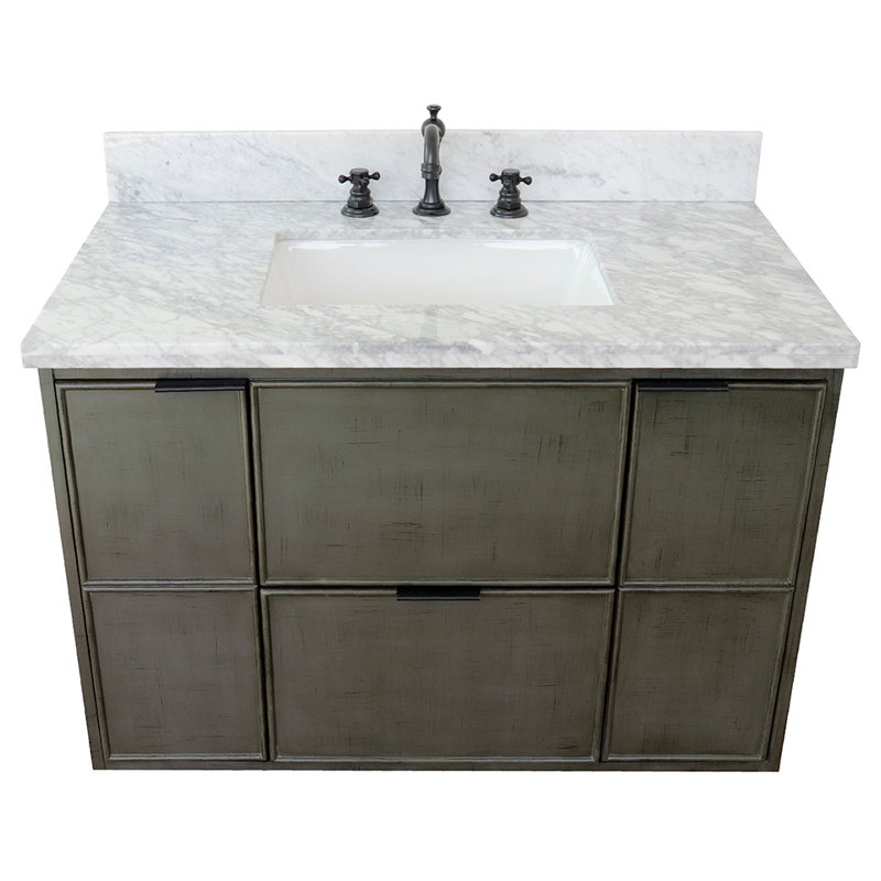 Ensemble de meuble-lavabo simple mural 37 "37", Marbre de Carrare blanc
