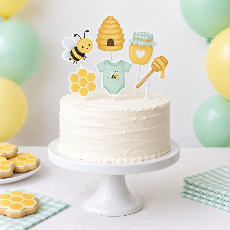 Douces décorations de gâteaux «Sweet as Can Bee», pots à onesie en forme de pot de ruche miel et menthe jaune, choix de gâteaux de fête pour bébé