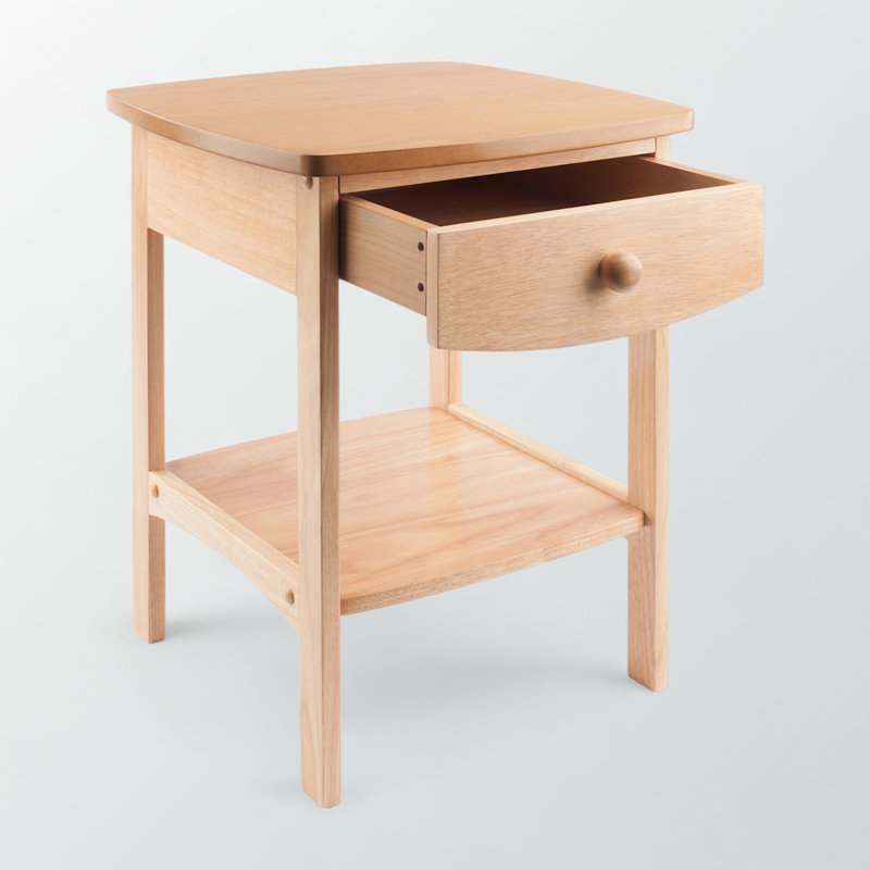 Marlowe Ivory Curved Accent Table Nightstand with 1 drawer, 21.87'' H X 17.87'' W X 17.96'' D, Ivory