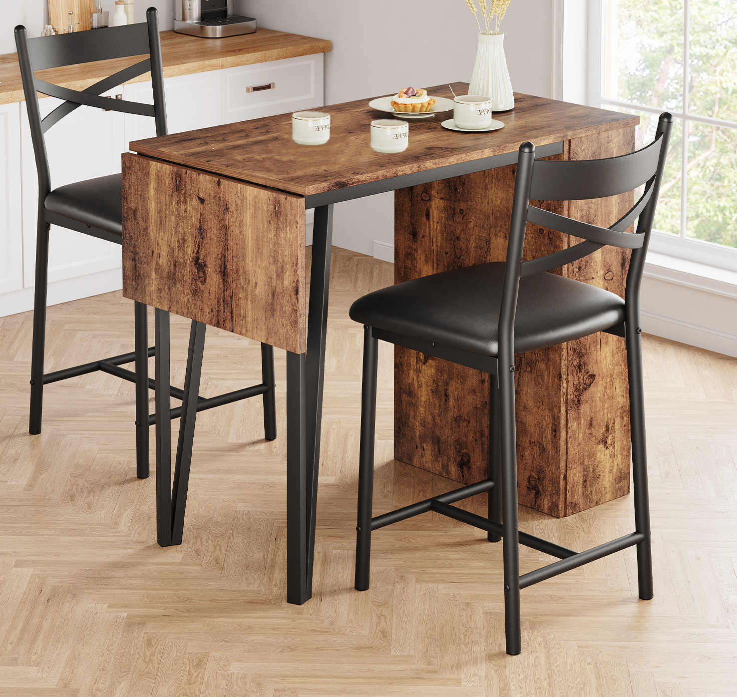 17 Stories 3-piece Kitchen Table Set With 2 Upholstered Chairs,kitchen ...