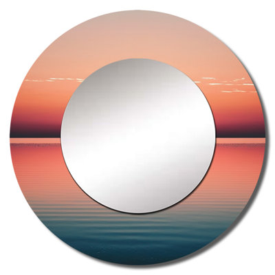 Minimalistic Sunset During The Full Moon IV - Boat Decorative Mirror, Pink Large Round Wall Mirror, Printed Metal Art