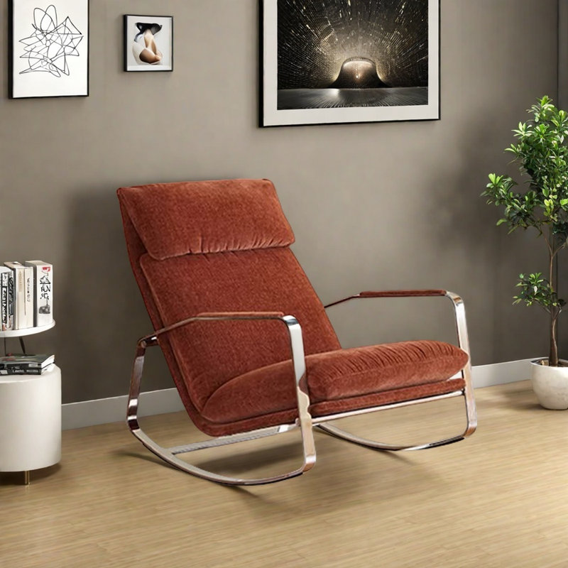 Chaise berçante en chenille en acier inoxydable, Brun-roux