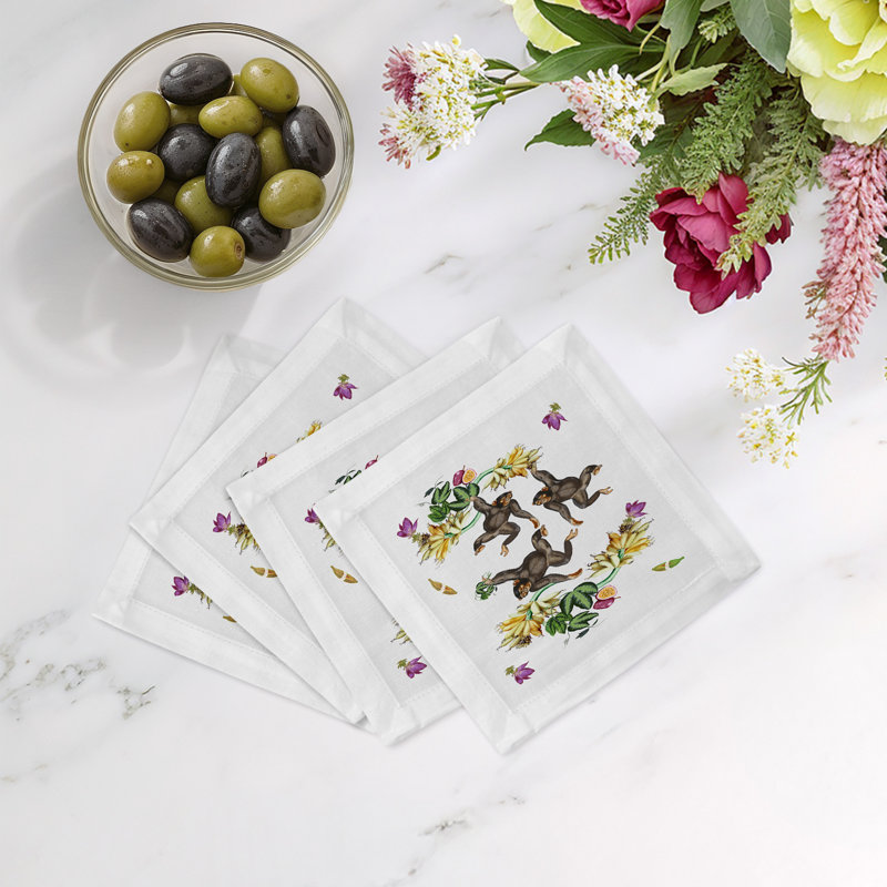 Serviettes de table en satin de coton Swinging Monkeys