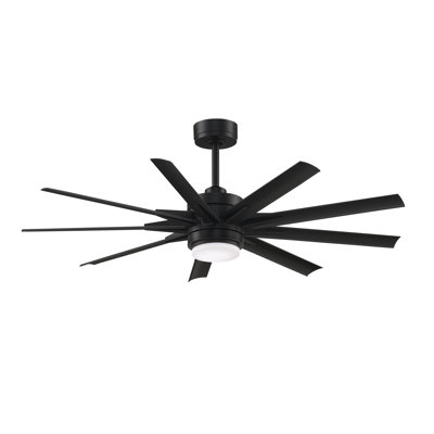 Odyn 56 inch Indoor/Outdoor Smart Ceiling Fan with LED CCT Select Light Kit - Black with Black Blades