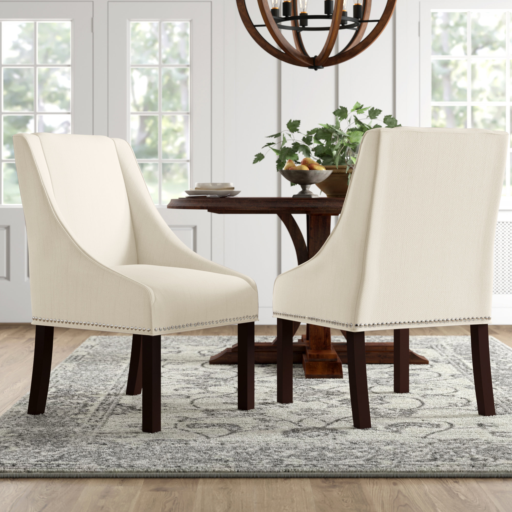 Sorrento Linen Upholstered Arm Chair, Espresso, Beige