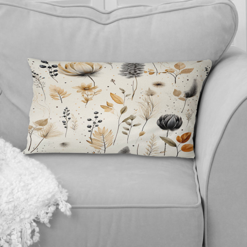 Fleurs géométriques grises et beiges - Coussin floral en polyester