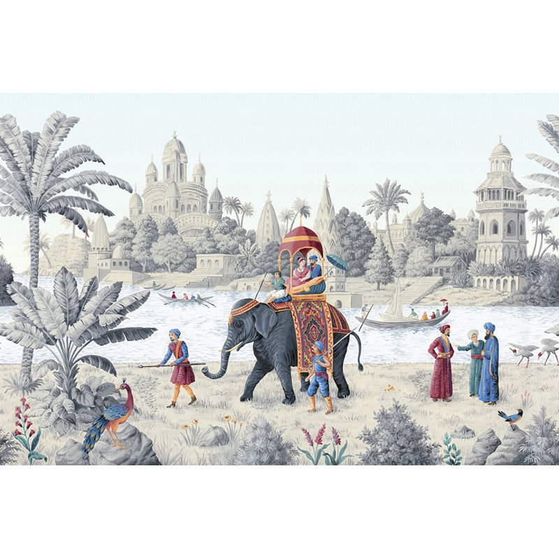Papier peint exotique «Panorama», Bleu, L 55 po x l 81 po