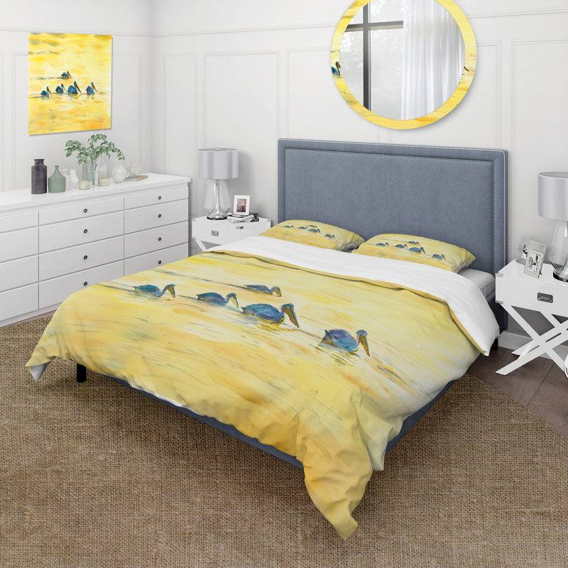 Pelicans On The Yellow River - Ensemble de housse de couette Farmhouse - Microfibre de polyester