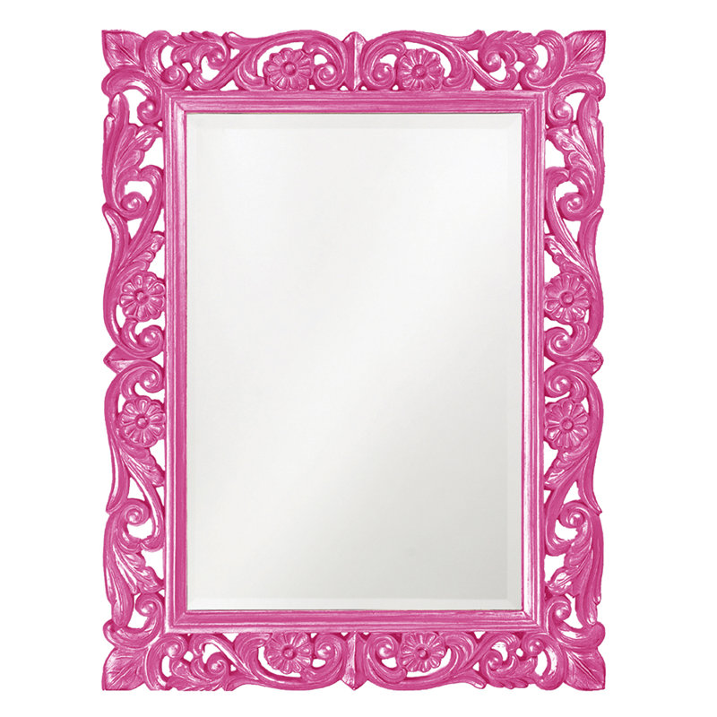 Traditional Ornate Framed Beveled Rectangular Accent Mirror, Hot Pink