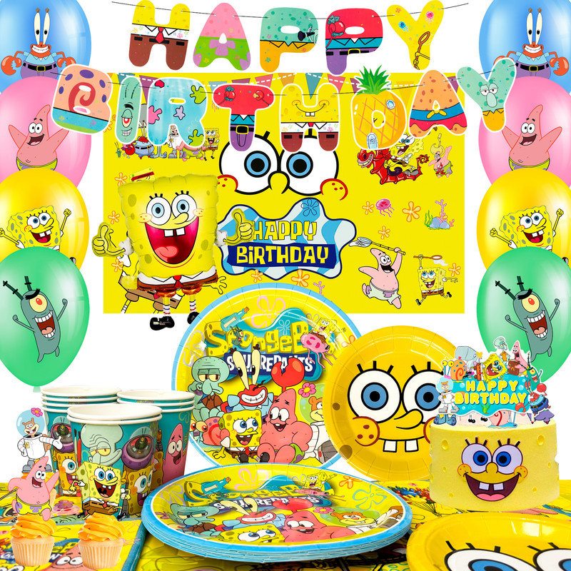 SpongeBob Birthday Party Supplies, 69 Pcs SpongeBob Party Decorations & SpongeBob Party Tableware Set