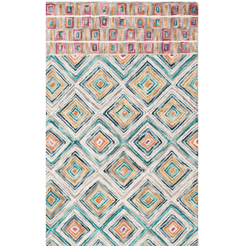 Tapis géométrique en laine touffeté à la main Deyoung, Rectangle 2 pi 3 po x 5 pi