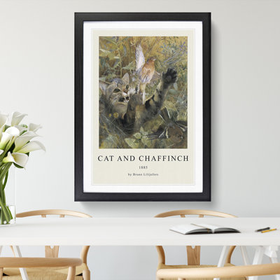 A Cat and a Chaffinch Bird by Bruno Liljefors - Picture Frame Painting