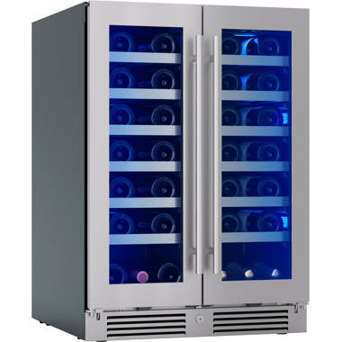 Tylza Wine and Beverage Refrigerator, 24 inch Built-in Dual Zone Wine and Beverage Cooler, Freestanding French Door Drin