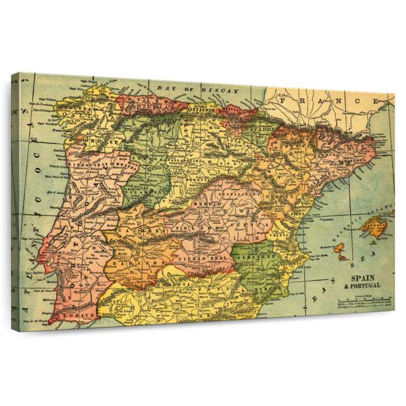 Carte d'Alazia, Espagne et Portugal, H 20 po x l 30 po