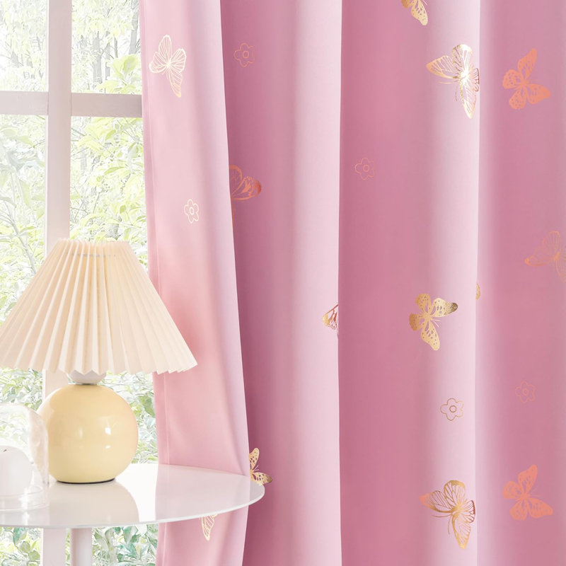 Everly Quinn Pink Gold Butterfly Blackout Curtains 84Inches | Wayfair