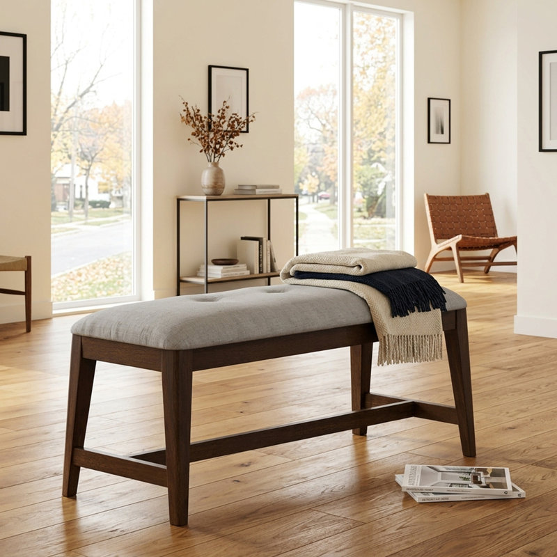 Modern Backless Upholstered Dining Bench, Mid-Century Seating