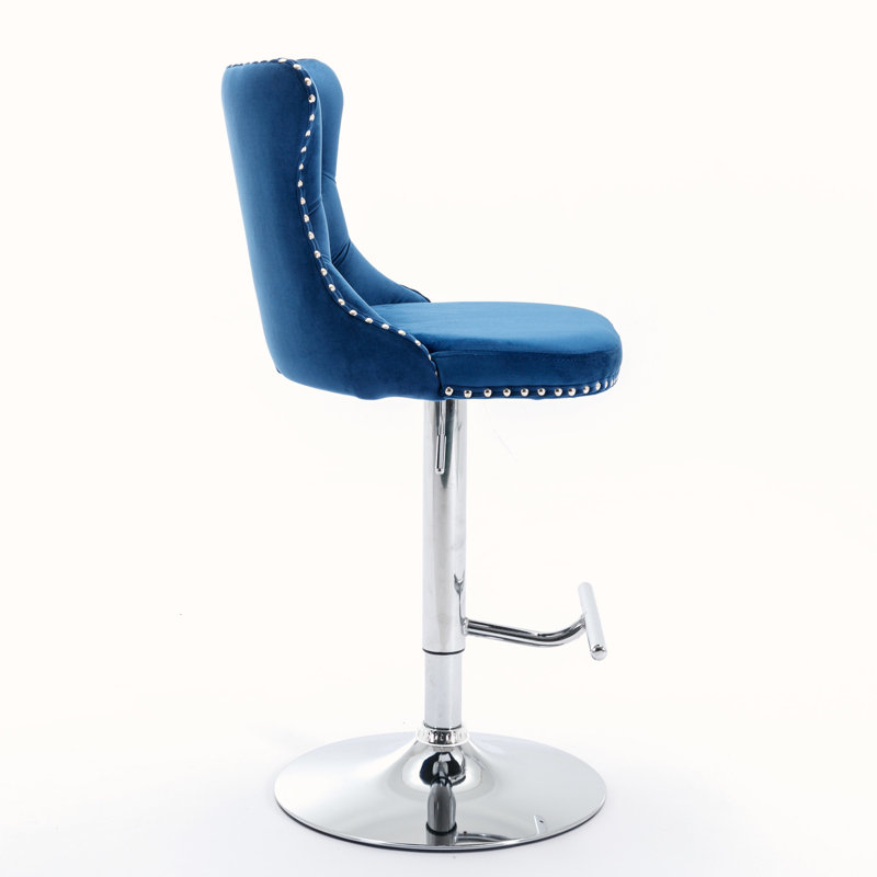 Kennasyn Swivel Upholstered Adjustable Height Counter Stool, Chrome/Blue