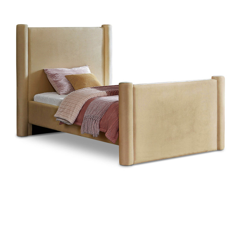 Elias Upholstered Platform Bed, Camel Velvet, Twin