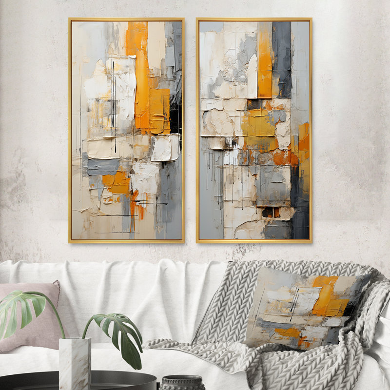 «Abstract Assemblage», 2 pièces sur toile, H 40 po x l 40 po, Encadrement doré