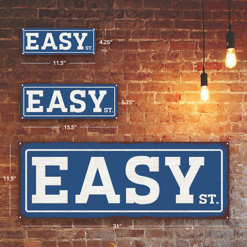 " Blue Easy St Metal Sign ", 5.75" H x 15.5" W