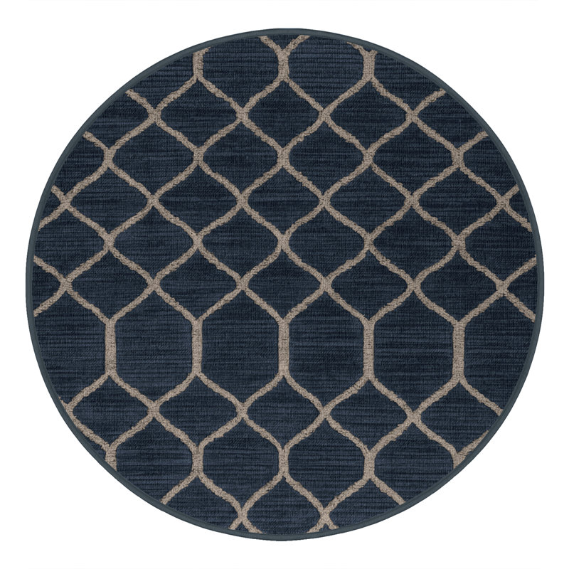 Tapis gris en treillis lavable à la machine, Rond 3 pi