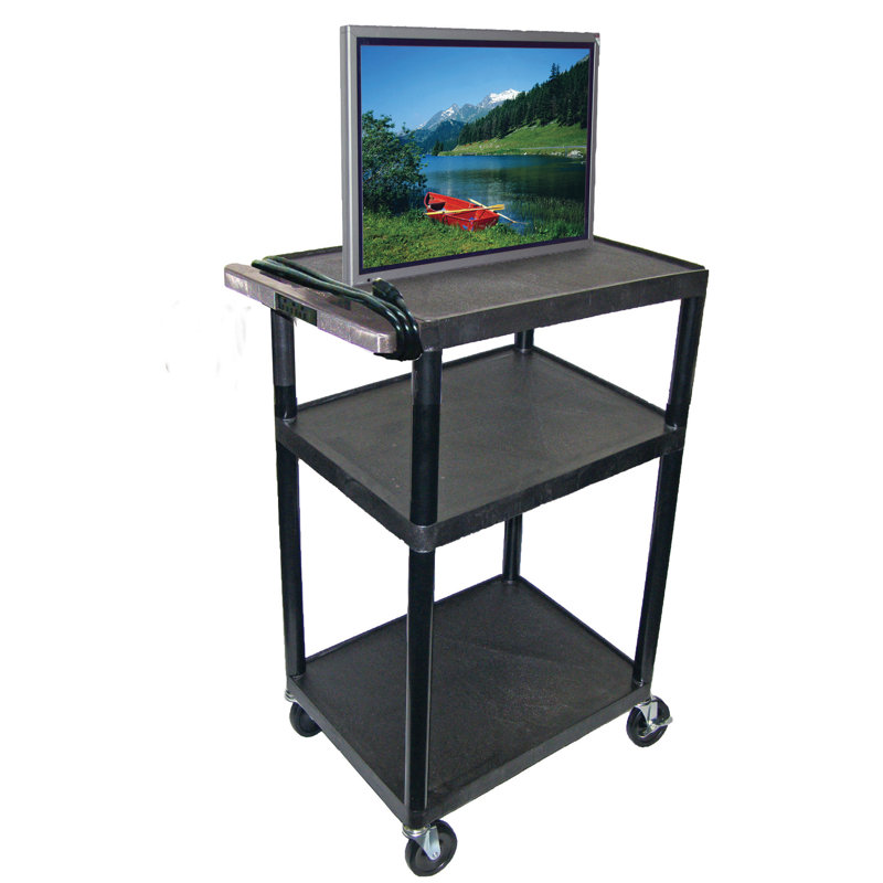 Luxor Black 54"H AV Cart with Electric and Three Shelves