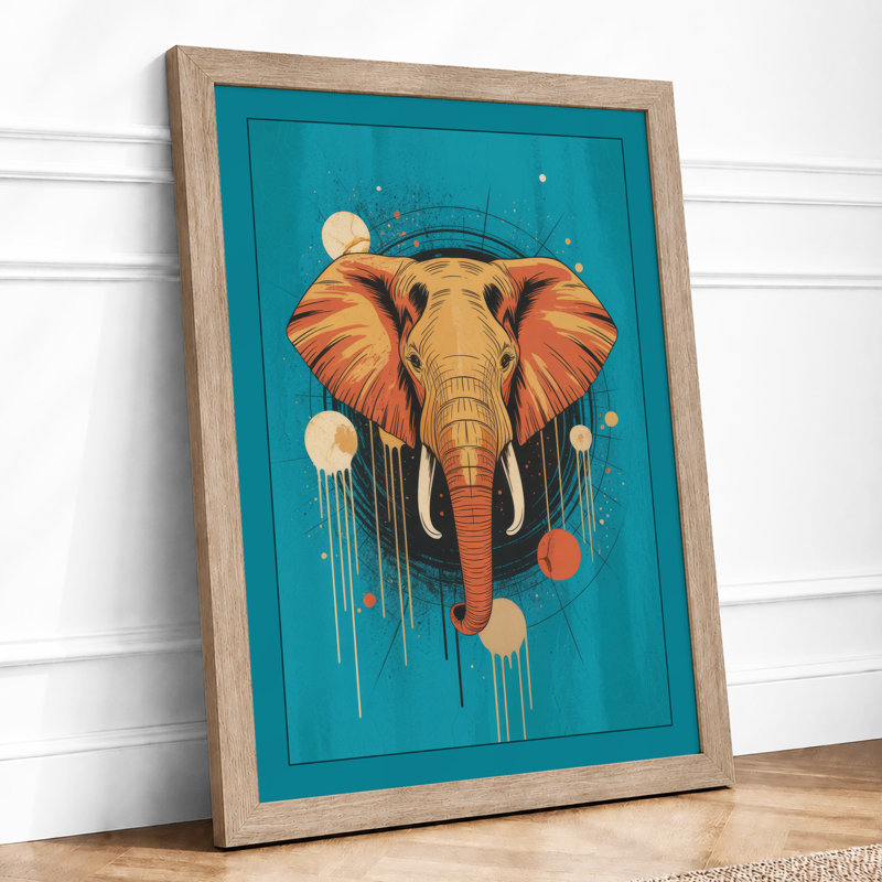 Elephant In Turquoise Modern - Print, A1 - 84.1 x 59.4 cm, Oak