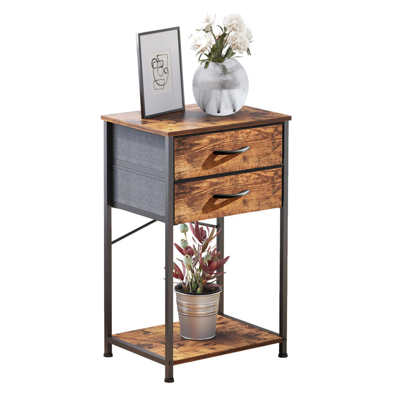 End Table With Fabric Drawer, Nightstand For Bedroom, Small Printer Stand