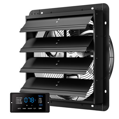 Cammoo 16 Inch Shutter Exhaust Fan With Temp Humidity And Speed Touchscreen Controller, 10-speed Wall Mount Fan For Attic, Greenhouse, Garage, Chicken Coop Ventilation