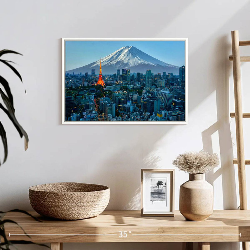 Mont Fuji, paysage urbain de Tokyo, 19 po x 13 po, Cadre flottant blanc
