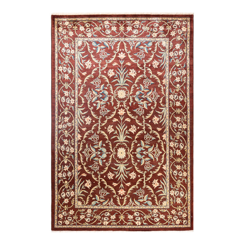 Tapis unique noué à la main Savannahrose - rouge, 5 pi 9 po x 8 pi 10 po