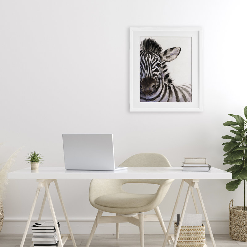 Portrait de zèbre sur blanc, reproduction sous verre, conception de George Dyachenko, H 21 po x l 17 po