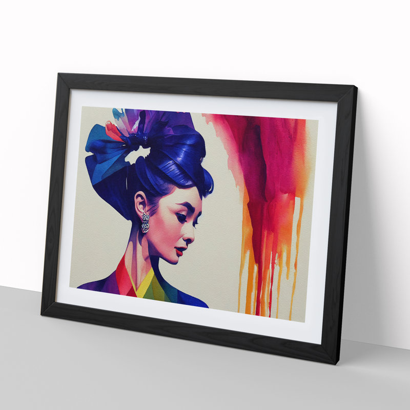 Colourful Woman - Framed Print, 25cm H x 34cm W x 2cm D, Black Framed