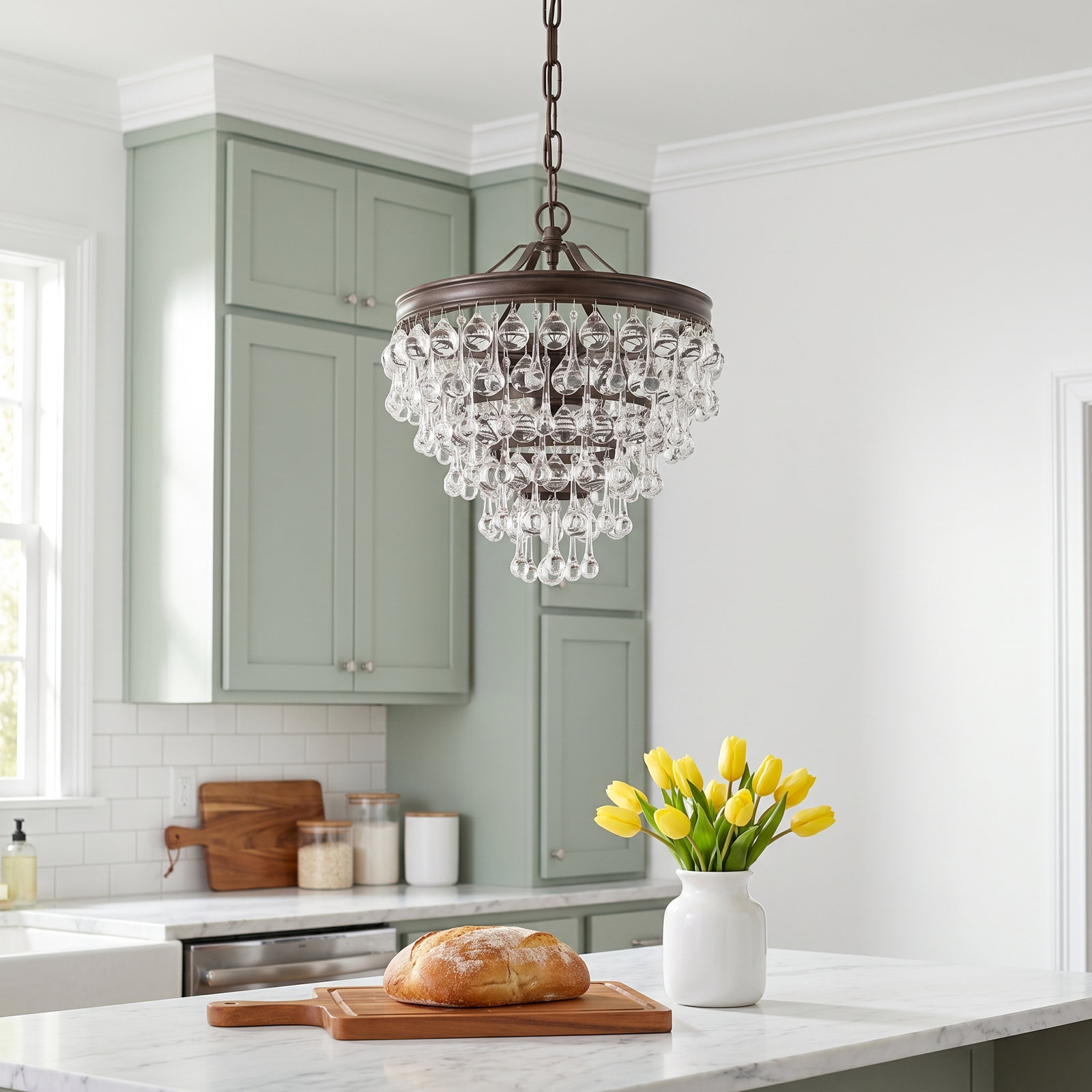 Omalley Dimmable Stainless Steel 3-Light Pendant, Oil-Rubbed Bronze