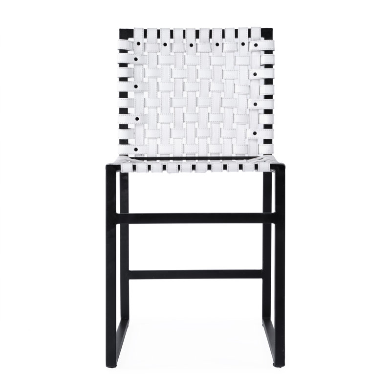 Chaise en cuir véritable Augusta, Blanc / noir