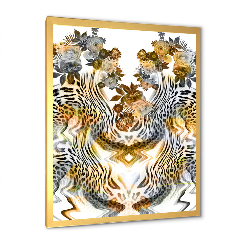 Fleurs léopard - peinture, Toile avec cadre photo doré, H 12 po x l 8 po x P 1 po