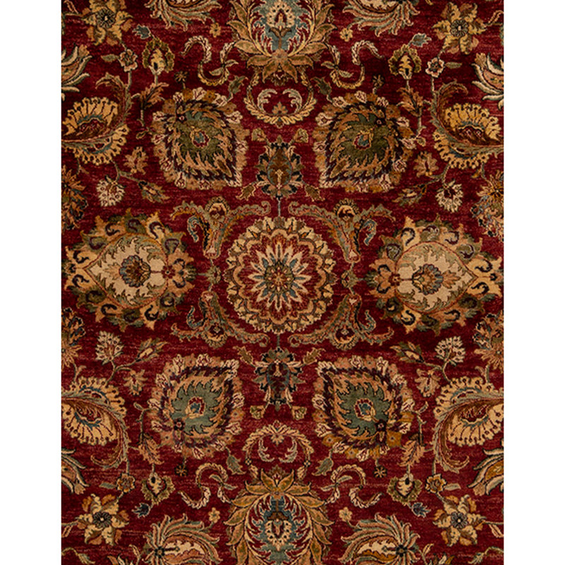 Tapis rouge / beige / olive noué à la main de haute qualité