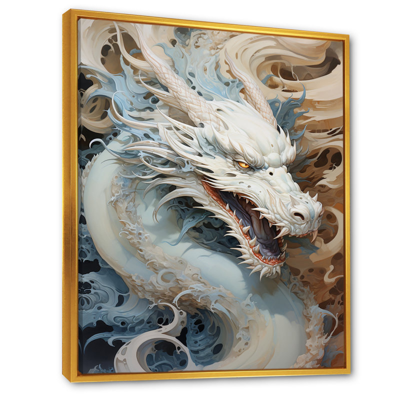 «Epic Blue and Gray Dragon Odyssey II», reproduction sur toile, Cadre flottant doré, H 44 po x l 34 po x P 1,5 po